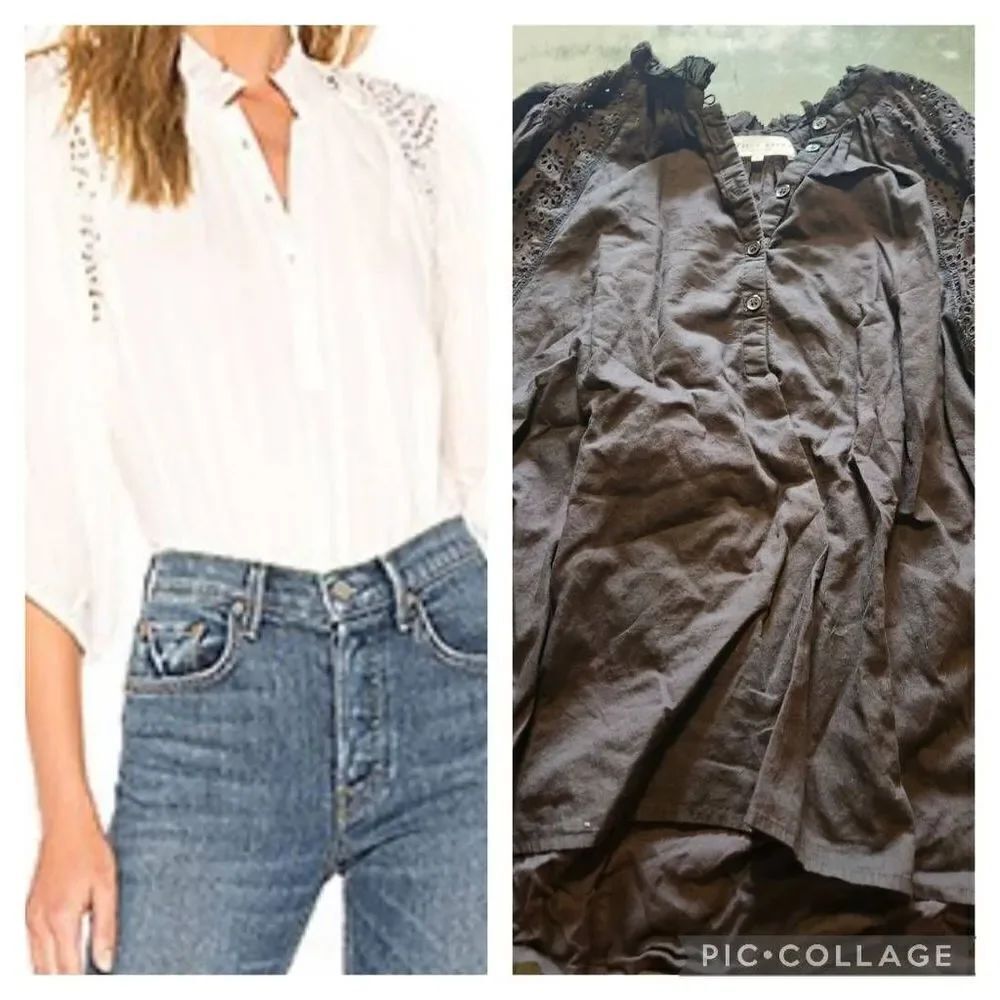Apiece Apart Vera black Eyelet Ruffle Blouse sz 10